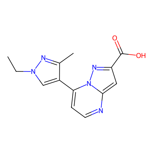 7-(1-Ethyl-3-methyl-1H-pyrazol-4-yl)-pyrazolo[1,5-a]pyrimidine-2-carboxylic acid structure