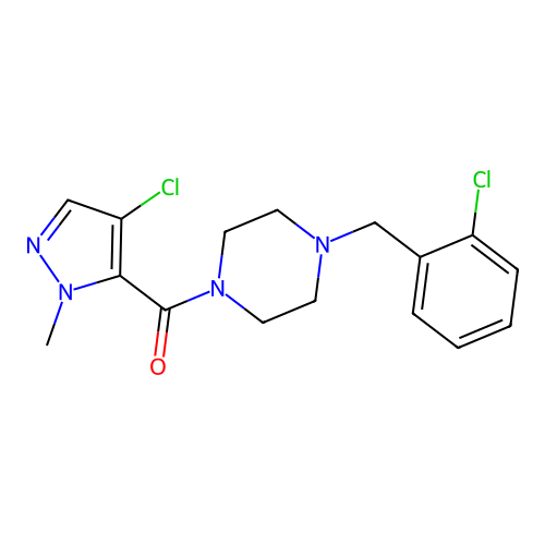 (4-chloro-2-methylpyrazol-3-yl)-[4-[(2-chlorophenyl)methyl]piperazin-1-yl]methanone structure