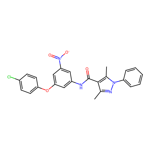 N-[3-(4-chlorophenoxy)-5-nitrophenyl]-3,5-dimethyl-1-phenyl-1H-pyrazole-4-carboxamide structure