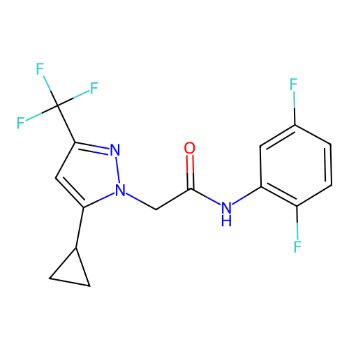 2-[5-cyclopropyl-3-(trifluoromethyl)-1H-pyrazol-1-yl]-N-(2,5-difluorophenyl)acetamide structure