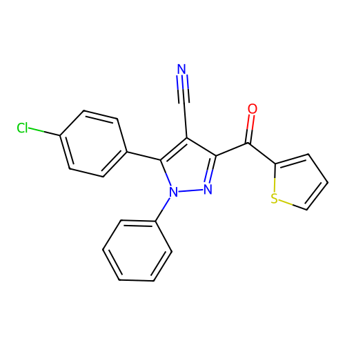 5-(4-chlorophenyl)-1-phenyl-3-(2-thienylcarbonyl)-1H-pyrazole-4-carbonitrile structure