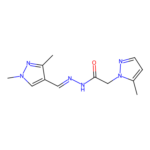 N-[(E)-(1,3-dimethylpyrazol-4-yl)methylideneamino]-2-(5-methylpyrazol-1-yl)acetamide structure