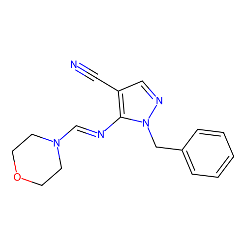 1-benzyl-5-[(4-morpholinylmethylene)amino]-1H-pyrazole-4-carbonitrile structure