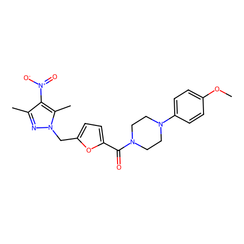 1-[5-({4-nitro-3,5-dimethyl-1H-pyrazol-1-yl}methyl)-2-furoyl]-4-(4-methoxyphenyl)piperazine structure