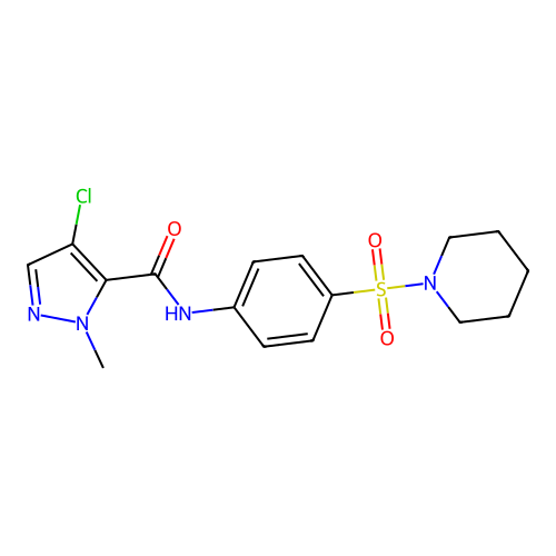 4-chloro-2-methyl-N-(4-piperidin-1-ylsulfonylphenyl)pyrazole-3-carboxamide structure