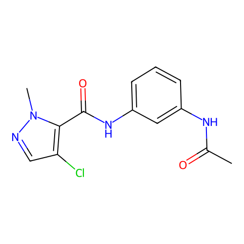 N-(3-acetamidophenyl)-4-chloro-2-methylpyrazole-3-carboxamide structure
