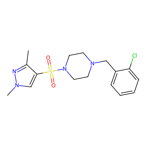 1-(2-chlorobenzyl)-4-[(1,3-dimethyl-1H-pyrazol-4-yl)sulfonyl]piperazine structure