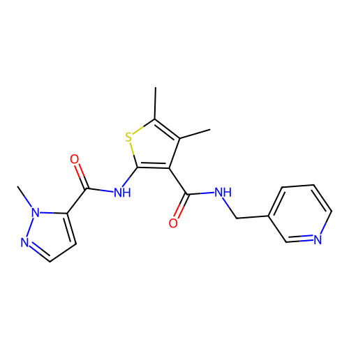 N-[4,5-dimethyl-3-(pyridin-3-ylmethylcarbamoyl)thiophen-2-yl]-2-methylpyrazole-3-carboxamide structure