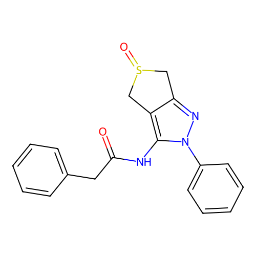 N-(5-oxido-2-phenyl-4,6-dihydro-2H-thieno[3,4-c]pyrazol-3-yl)-2-phenylacetamide structure