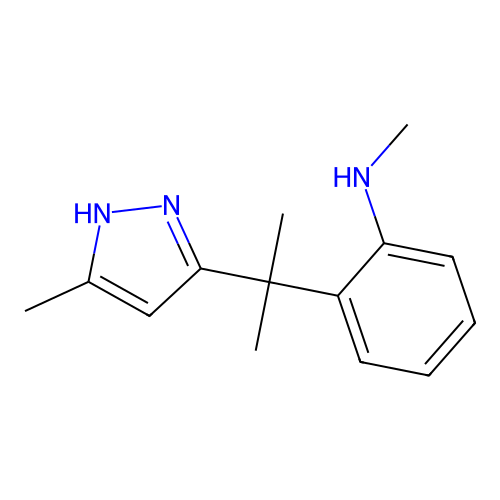 Benzenamine, N-methyl-2-[1-methyl-1-(5-methyl-1H-pyrazol-3-yl)ethyl]- structure