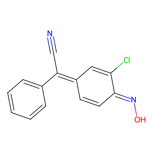 2-(3-Chloro-4-hydroxyimino-cyclohexa-2,5-dien-1-ylidene)-2-phenyl-acetonitrile structure