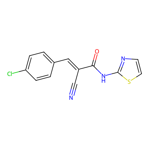 (2E)-3-(4-chlorophenyl)-2-cyano-N-(1,3-thiazol-2-yl)prop-2-enamide structure