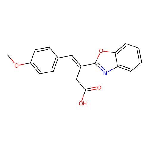 (E)-3-(1,3-benzoxazol-2-yl)-4-(4-methoxyphenyl)but-3-enoic acid structure