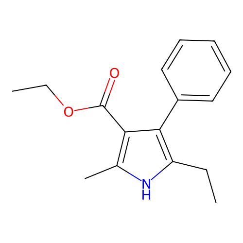 ethyl 5-ethyl-2-methyl-4-phenyl-1H-pyrrole-3-carboxylate structure