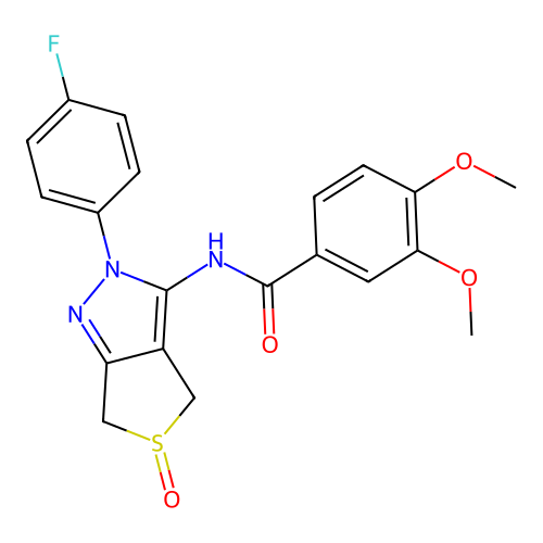 N-(2-(4-fluorophenyl)-5-oxido-4,6-dihydro-2H-thieno[3,4-c]pyrazol-3-yl)-3,4-dimethoxybenzamide structure