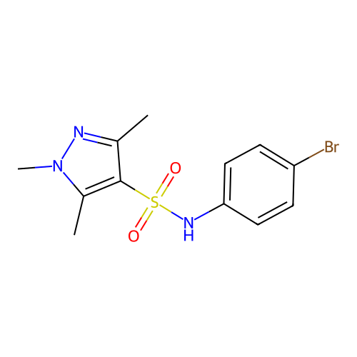 N-(4-bromophenyl)-1,3,5-trimethylpyrazole-4-sulfonamide structure