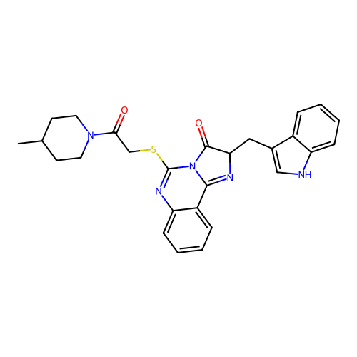 2-[(1H-indol-3-yl)methyl]-5-{[2-(4-methylpiperidin-1-yl)-2-oxoethyl]sulfanyl}-2H,3H-imidazo[1,2-c]quinazolin-3-one structure