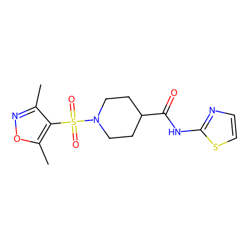 1-((3,5-dimethylisoxazol-4-yl)sulfonyl)-N-(thiazol-2-yl)piperidine-4-carboxamide structure