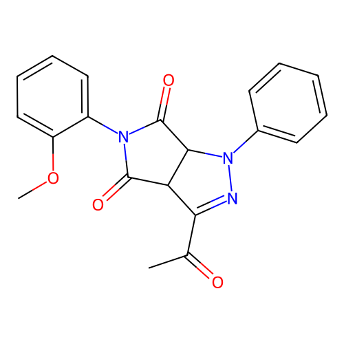 3-acetyl-5-(2-methoxyphenyl)-1-phenyl-3a,6a-dihydropyrrolo[3,4-c]pyrazole-4,6(1H,5H)-dione structure