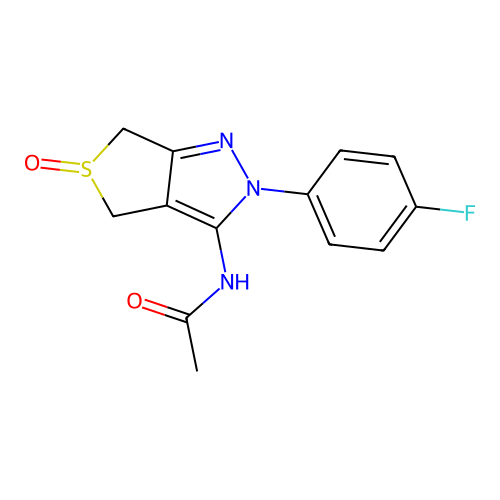 N-[2-(4-fluorophenyl)-5-oxo-4,6-dihydrothieno[3,4-c]pyrazol-3-yl]acetamide structure