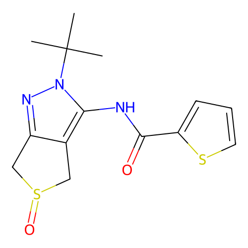 N-(2-tert-butyl-5-oxo-4,6-dihydrothieno[3,4-c]pyrazol-3-yl)-2-thiophenecarboxamide structure