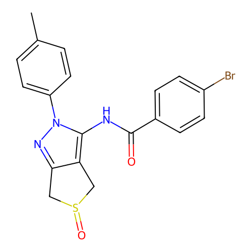 4-bromo-N-(5-oxido-2-(p-tolyl)-4,6-dihydro-2H-thieno[3,4-c]pyrazol-3-yl)benzamide structure