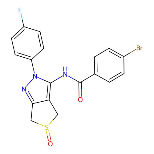4-bromo-N-(2-(4-fluorophenyl)-5-oxido-4,6-dihydro-2H-thieno[3,4-c]pyrazol-3-yl)benzamide structure