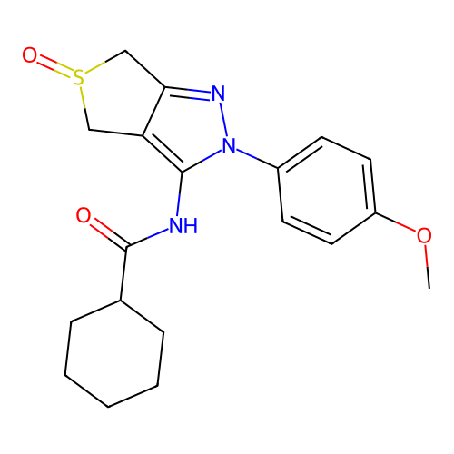 N-(2-(4-methoxyphenyl)-5-oxido-4,6-dihydro-2H-thieno[3,4-c]pyrazol-3-yl)cyclohexanecarboxamide structure