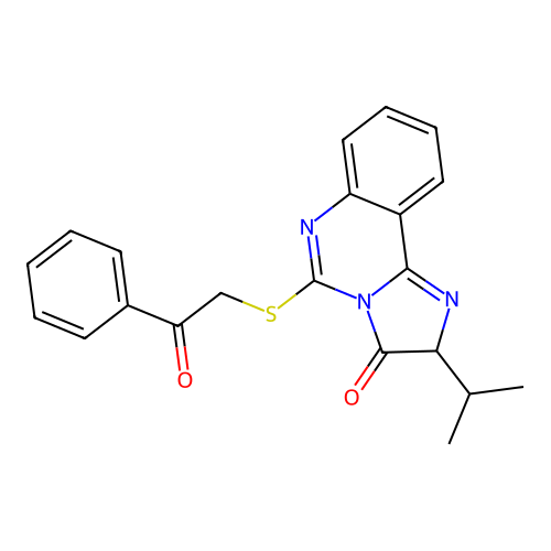 5-[(2-oxo-2-phenylethyl)sulfanyl]-2-(propan-2-yl)-2H,3H-imidazo[1,2-c]quinazolin-3-one structure