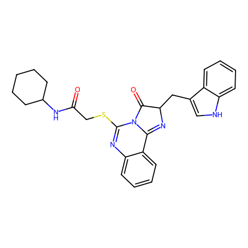 N-cyclohexyl-2-({2-[(1H-indol-3-yl)methyl]-3-oxo-2H,3H-imidazo[1,2-c]quinazolin-5-yl}sulfanyl)acetamide structure