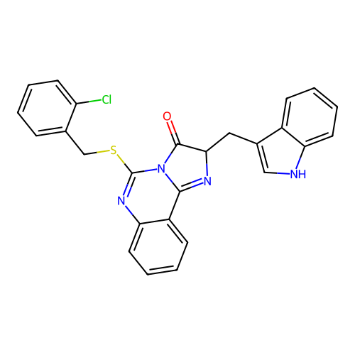 5-{[(2-chlorophenyl)methyl]sulfanyl}-2-[(1H-indol-3-yl)methyl]-2H,3H-imidazo[1,2-c]quinazolin-3-one structure