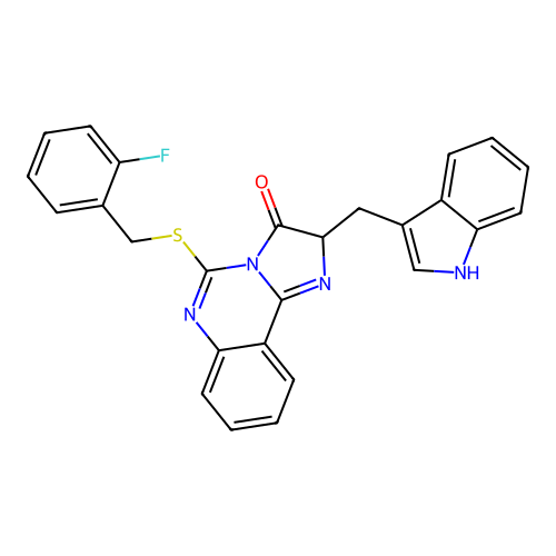 5-{[(2-fluorophenyl)methyl]sulfanyl}-2-[(1H-indol-3-yl)methyl]-2H,3H-imidazo[1,2-c]quinazolin-3-one structure