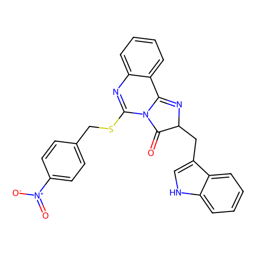 2-[(1H-indol-3-yl)methyl]-5-{[(4-nitrophenyl)methyl]sulfanyl}-2H,3H-imidazo[1,2-c]quinazolin-3-one structure