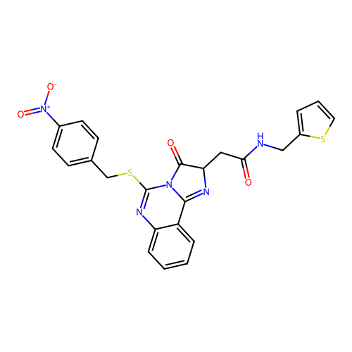 2-(5-{[(4-nitrophenyl)methyl]sulfanyl}-3-oxo-2H,3H-imidazo[1,2-c]quinazolin-2-yl)-N-[(thiophen-2-yl)methyl]acetamide structure
