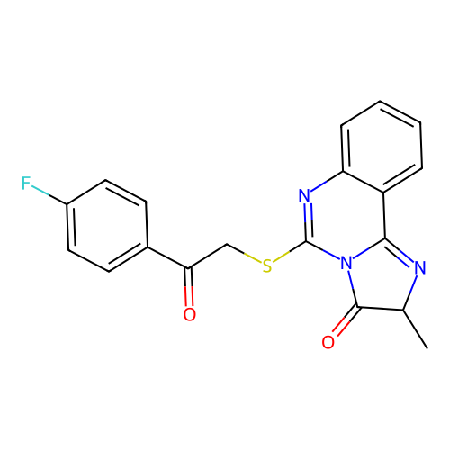 5-[2-(4-fluorophenyl)-2-oxoethyl]sulfanyl-2-methyl-2H-imidazo[1,2-c]quinazolin-3-one structure