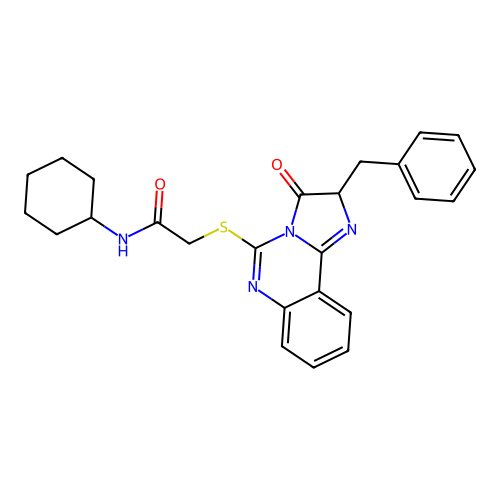 2-({2-benzyl-3-oxo-2H,3H-imidazo[1,2-c]quinazolin-5-yl}sulfanyl)-N-cyclohexylacetamide structure