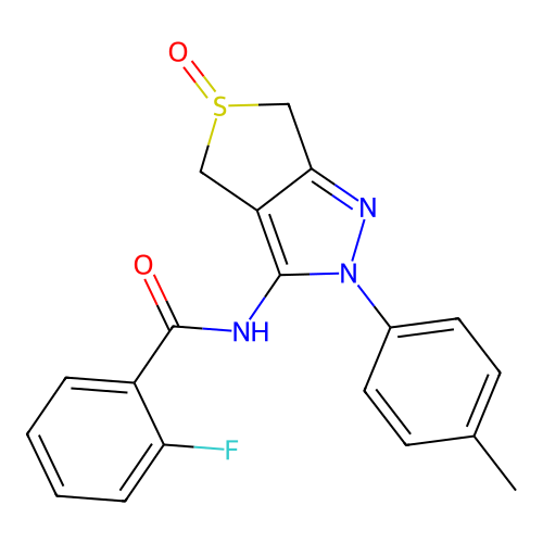 2-fluoro-N-(5-oxido-2-(p-tolyl)-4,6-dihydro-2H-thieno[3,4-c]pyrazol-3-yl)benzamide structure