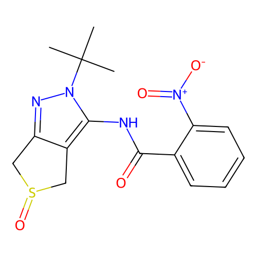 N-(2-tert-butyl-5-oxo-4,6-dihydrothieno[3,4-c]pyrazol-3-yl)-2-nitrobenzamide structure