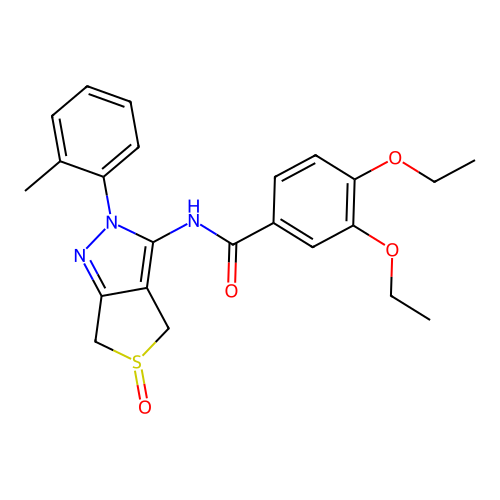 3,4-diethoxy-N-(5-oxido-2-(o-tolyl)-4,6-dihydro-2H-thieno[3,4-c]pyrazol-3-yl)benzamide structure