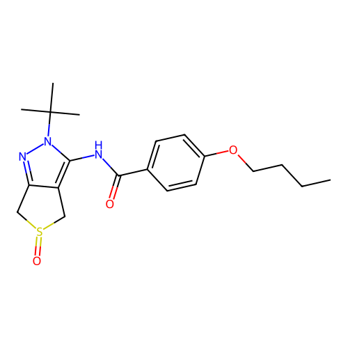 4-butoxy-N-(2-(tert-butyl)-5-oxido-4,6-dihydro-2H-thieno[3,4-c]pyrazol-3-yl)benzamide structure