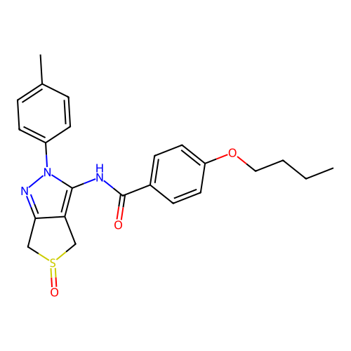 4-butoxy-N-(5-oxido-2-(p-tolyl)-4,6-dihydro-2H-thieno[3,4-c]pyrazol-3-yl)benzamide structure