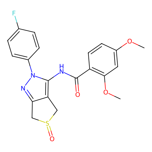 N-(2-(4-fluorophenyl)-5-oxido-4,6-dihydro-2H-thieno[3,4-c]pyrazol-3-yl)-2,4-dimethoxybenzamide structure