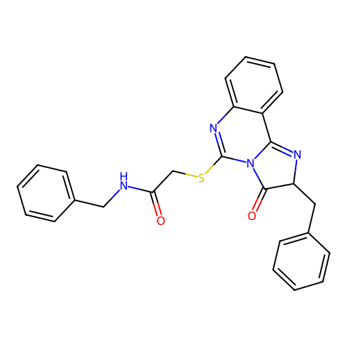 N-benzyl-2-[(2-benzyl-3-oxo-2H-imidazo[1,2-c]quinazolin-5-yl)sulfanyl]acetamide structure