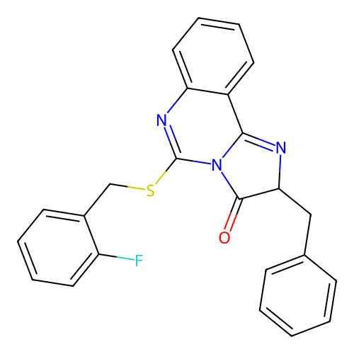 2-benzyl-5-[(2-fluorophenyl)methylsulfanyl]-2H-imidazo[1,2-c]quinazolin-3-one structure