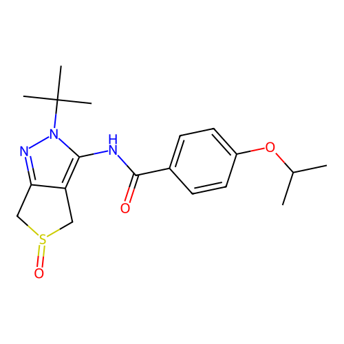 N-(2-tert-butyl-5-oxo-4,6-dihydrothieno[3,4-c]pyrazol-3-yl)-4-propan-2-yloxybenzamide structure
