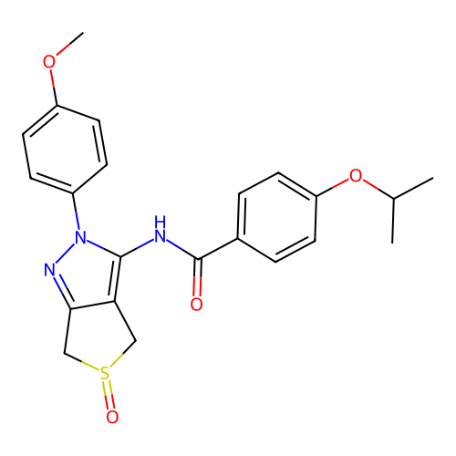 4-isopropoxy-N-(2-(4-methoxyphenyl)-5-oxido-4,6-dihydro-2H-thieno[3,4-c]pyrazol-3-yl)benzamide structure
