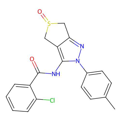 2-chloro-N-(5-oxido-2-(p-tolyl)-4,6-dihydro-2H-thieno[3,4-c]pyrazol-3-yl)benzamide structure