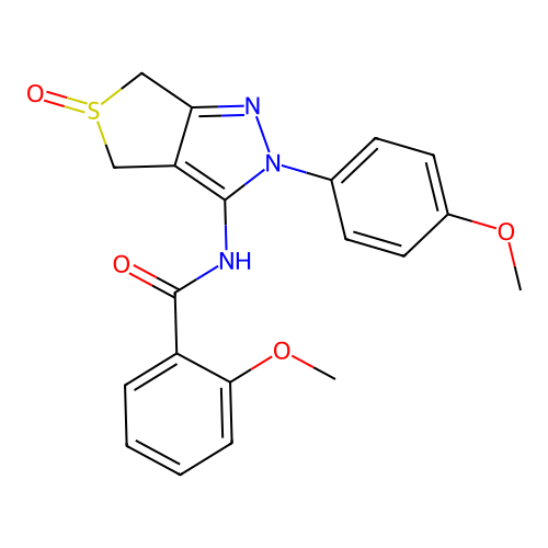 2-methoxy-N-[2-(4-methoxyphenyl)-5-oxo-4,6-dihydrothieno[3,4-c]pyrazol-3-yl]benzamide structure