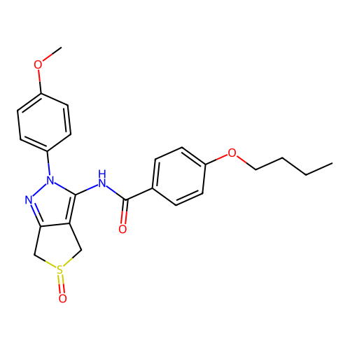 4-butoxy-N-(2-(4-methoxyphenyl)-5-oxido-4,6-dihydro-2H-thieno[3,4-c]pyrazol-3-yl)benzamide structure