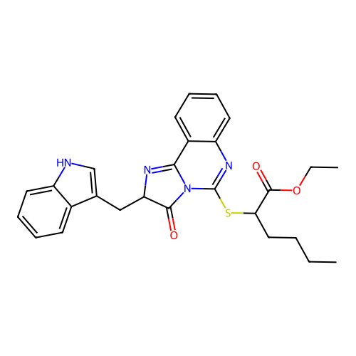 ethyl 2-({2-[(1H-indol-3-yl)methyl]-3-oxo-2H,3H-imidazo[1,2-c]quinazolin-5-yl}sulfanyl)hexanoate structure